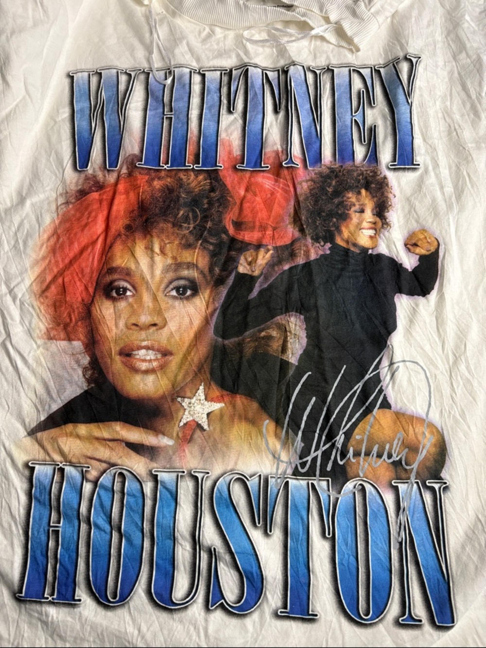 White Graphic Short Sleeve Tee with Blue Text
